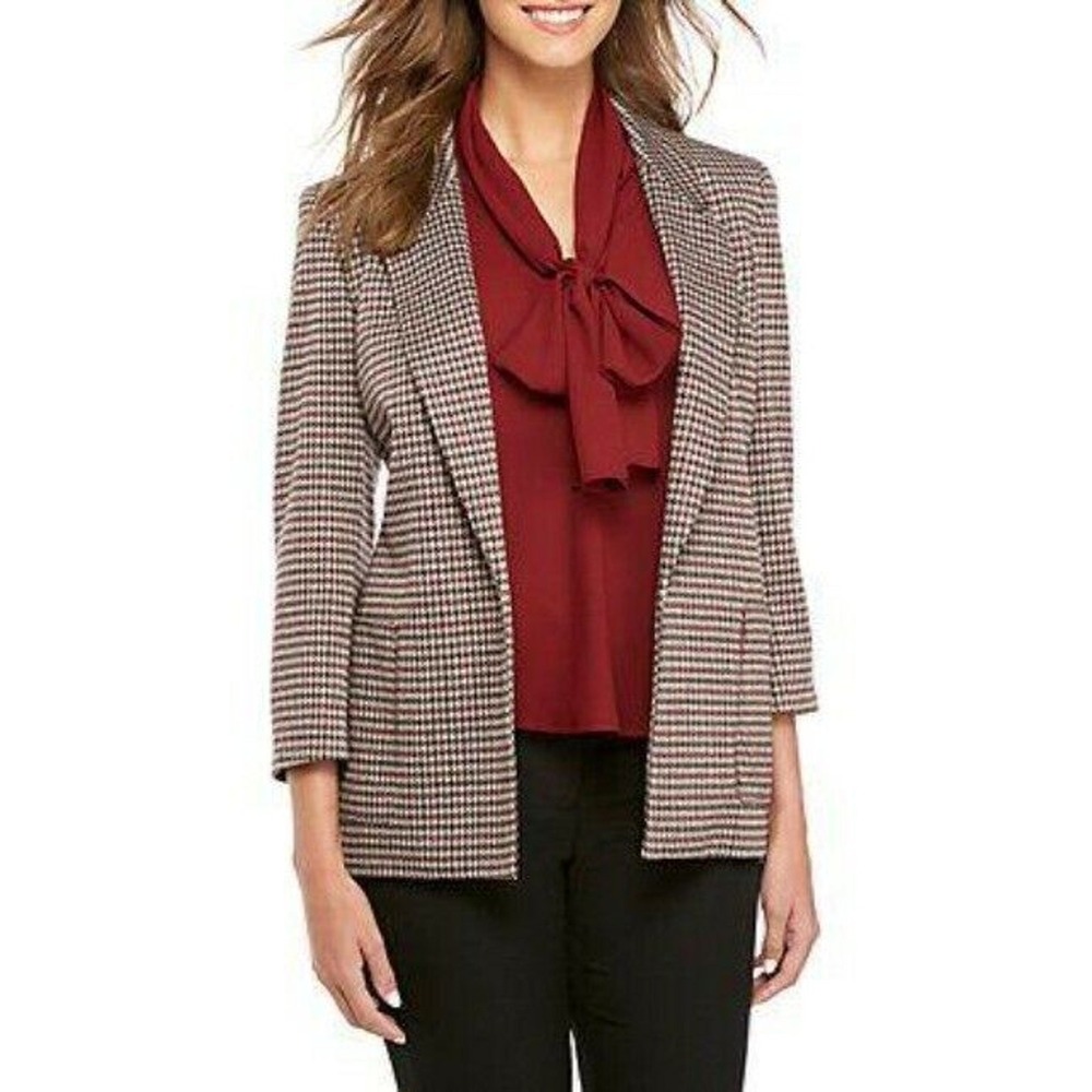 Nine West Womens‎ Houndstooth Blazer and Pants Suit Set Red Porto Multi Size L